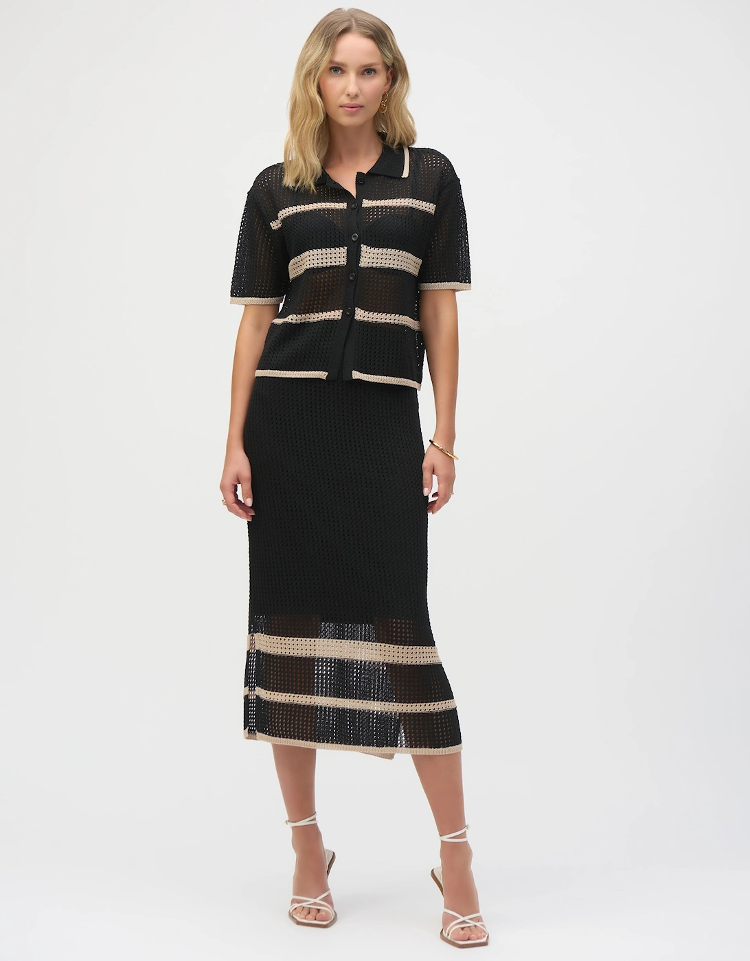 Sweater knit open stitch stripe cover up
