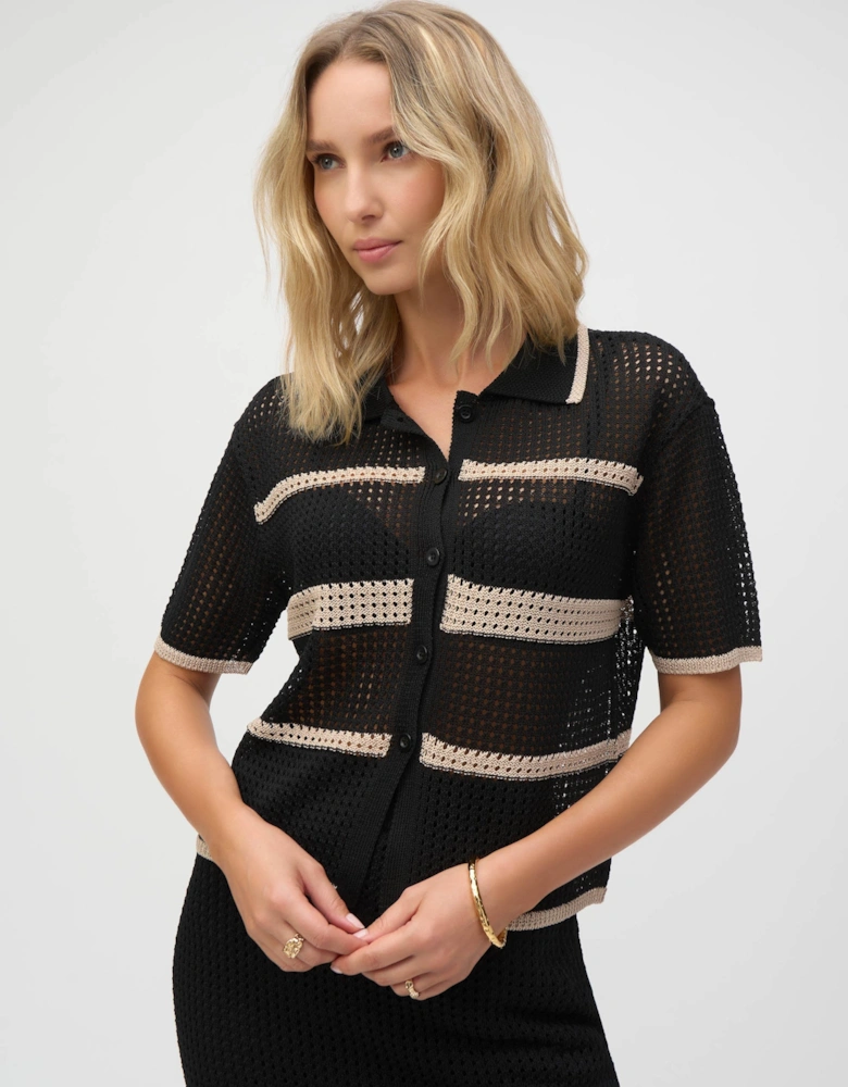 Sweater knit open stitch stripe cover up
