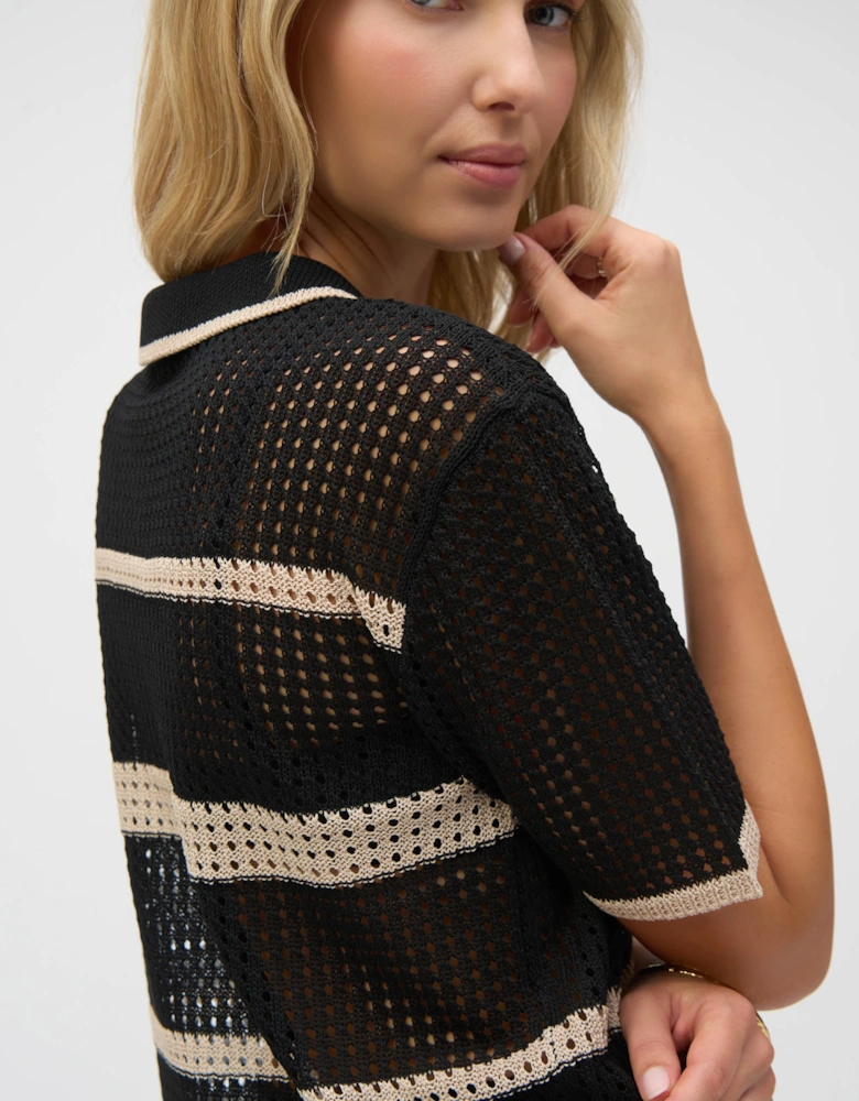 Sweater knit open stitch stripe cover up
