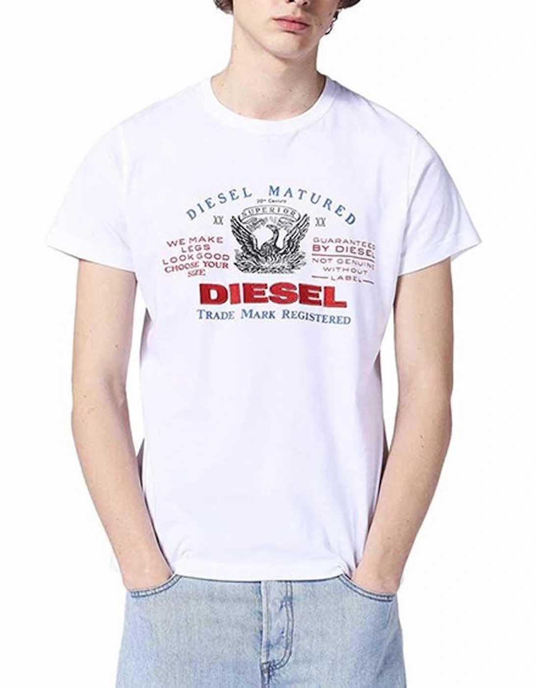 Men's DIESEL Mens T Shirts T LOGYS HEMD Crew Neck - White - Size: 42