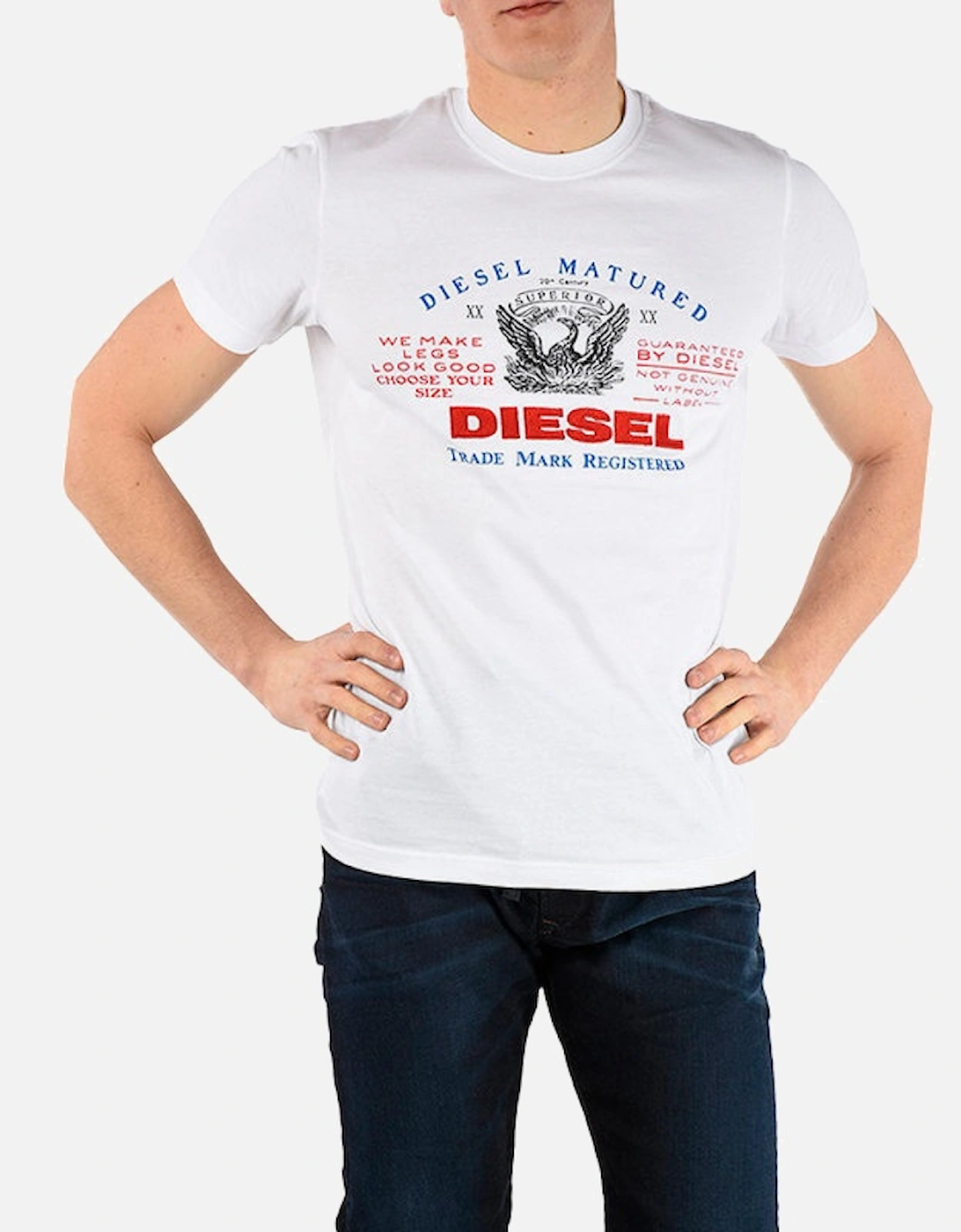 Men's DIESEL T LOGYS HEMD Mens T Shirts Crew Neck Short Sleeve Casual White Cotton Tee - Size: 36