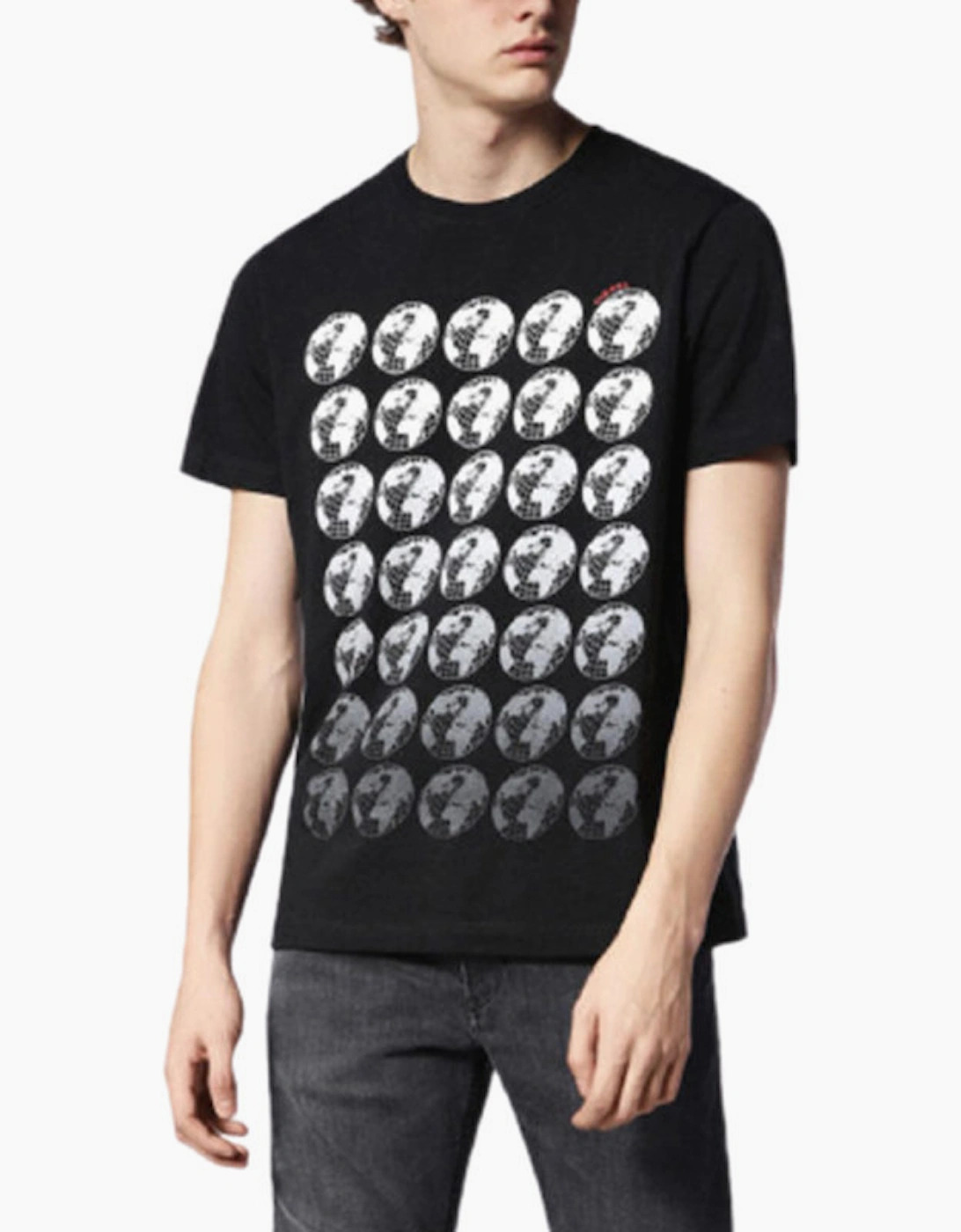 Men's DIESEL T JOE SC Mens T Shirt Crew Neck Regular Slim Fit Casual Summer Cotton Tee - Black - Size: 40