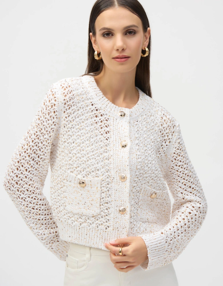 Sweater knit open stitch short cardigan