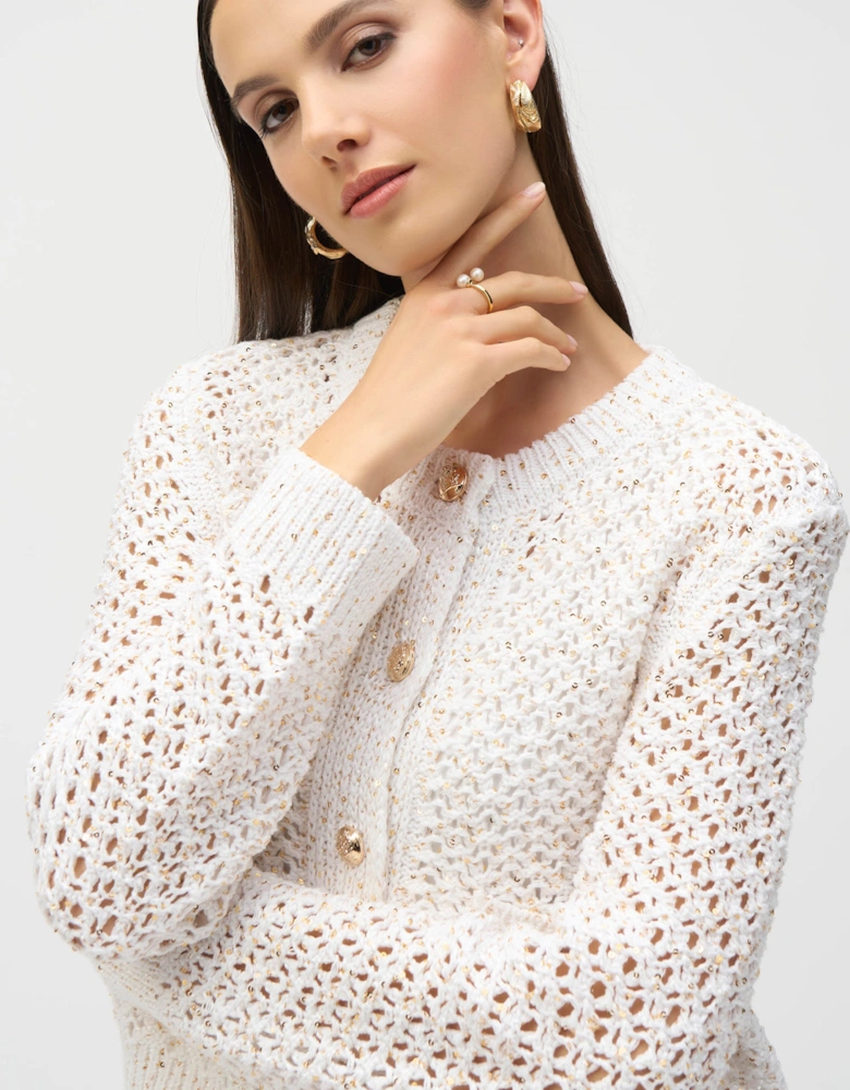 Sweater knit open stitch short cardigan