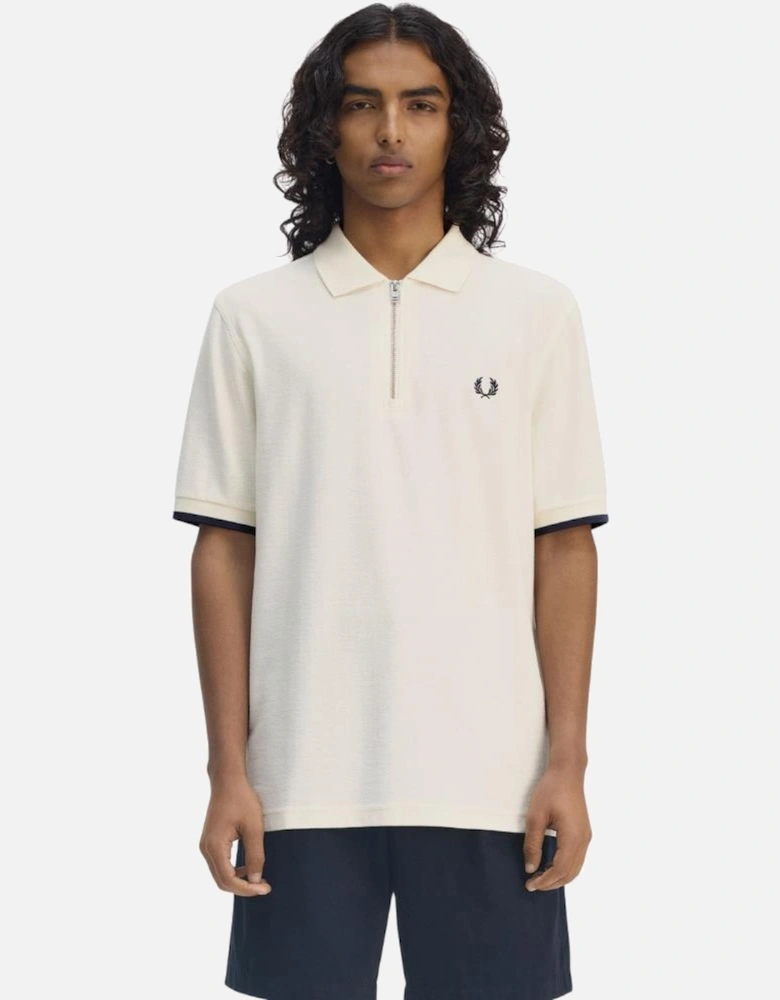 Crepe Pique Zip Neck Shirt - Ecru
