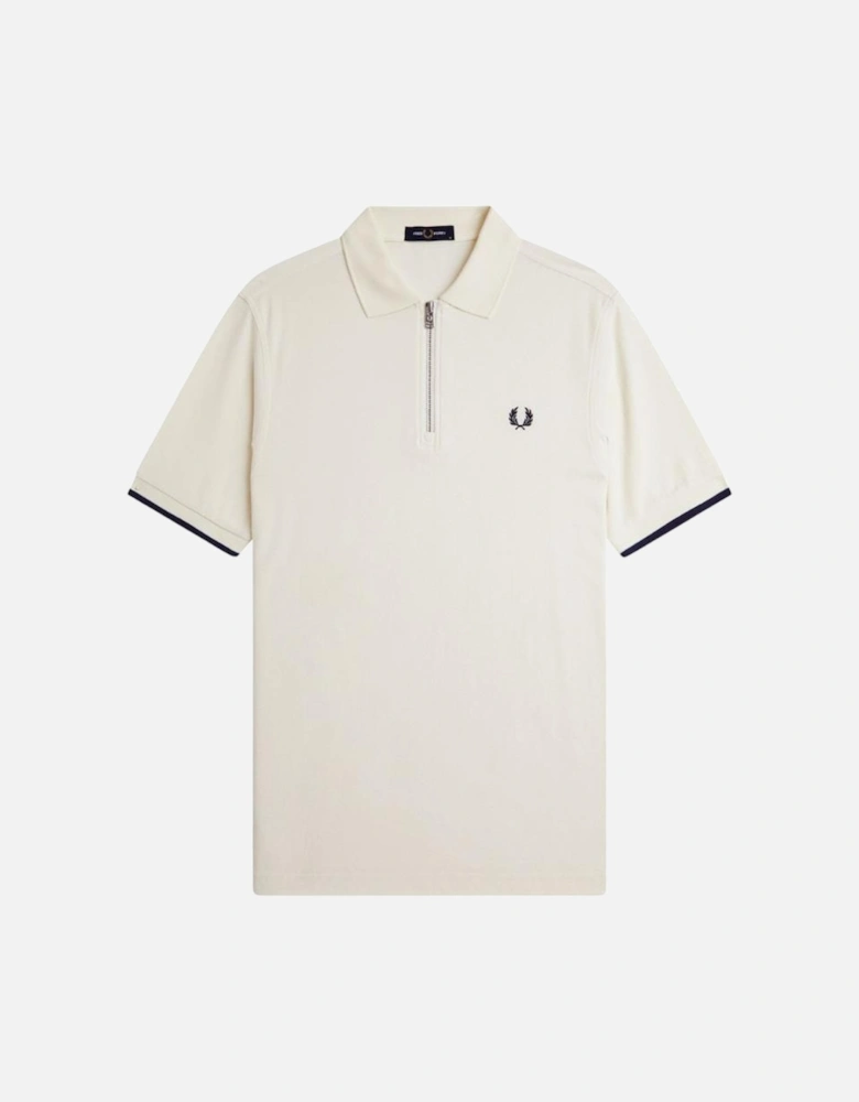 Crepe Pique Zip Neck Shirt - Ecru