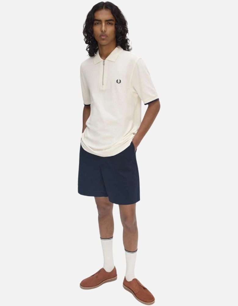 Crepe Pique Zip Neck Shirt - Ecru