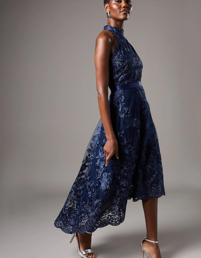 Halterneck Lace Midi Dress