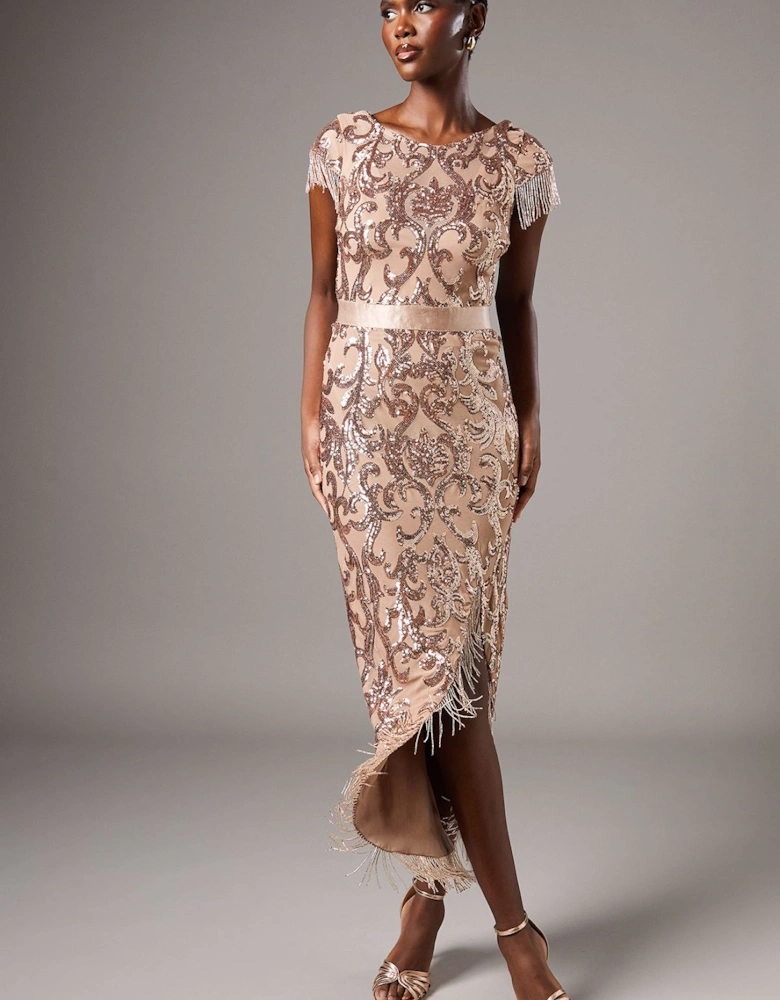 Cap Sleeve Sequin Midi Dress
