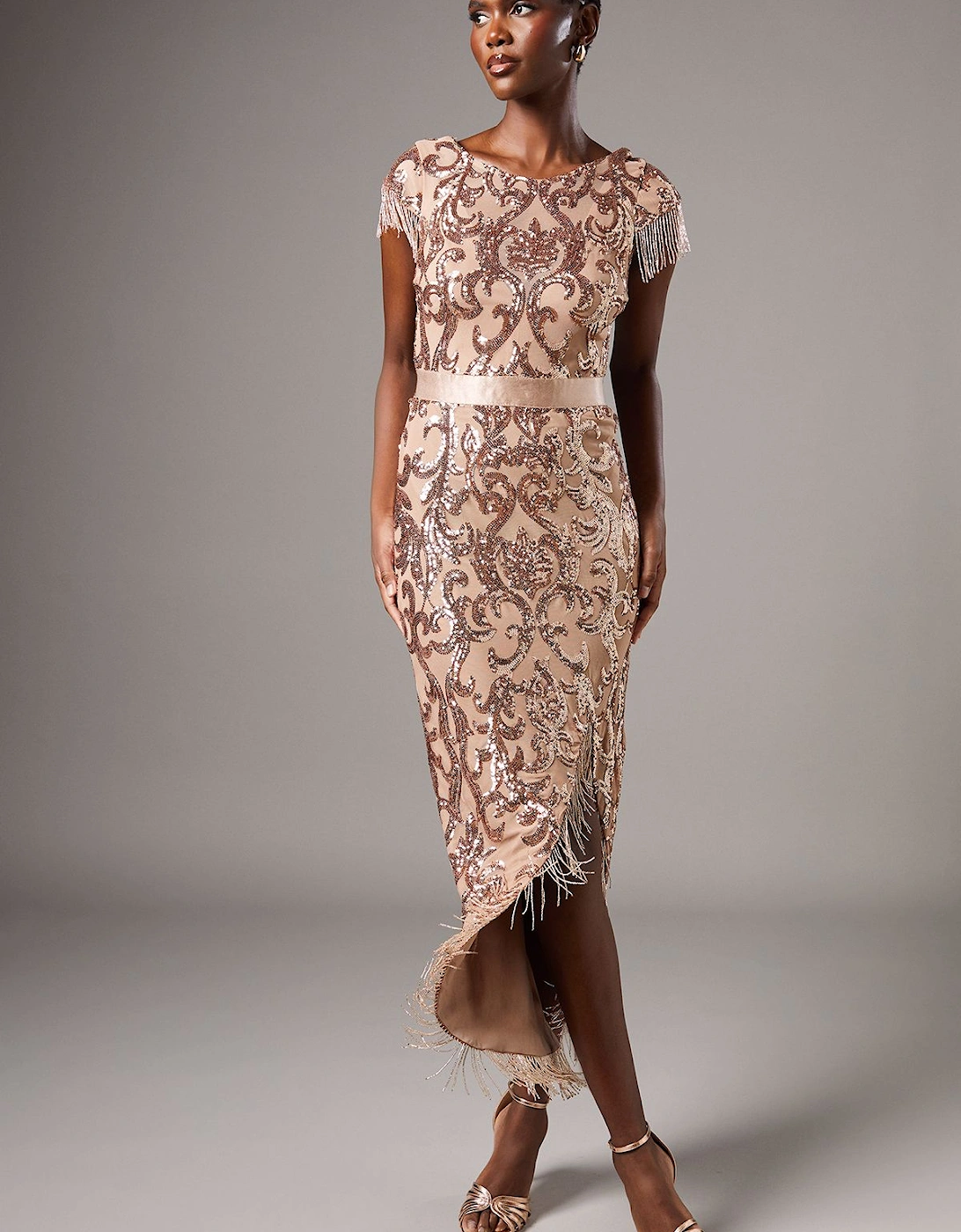 Cap Sleeve Sequin Midi Dress, 2 of 1