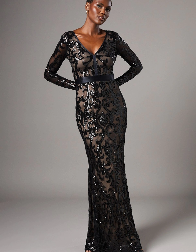 Long Sleeve Sequin Maxi Dress