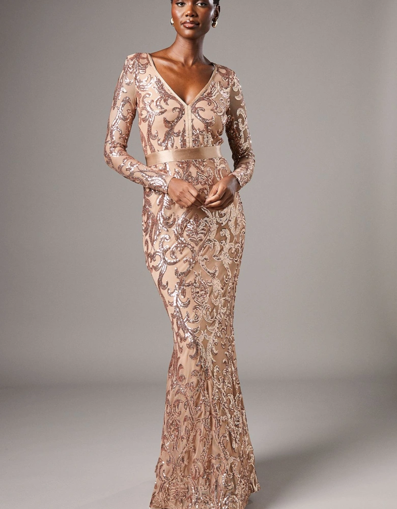 Long Sleeve Sequin Maxi Dress