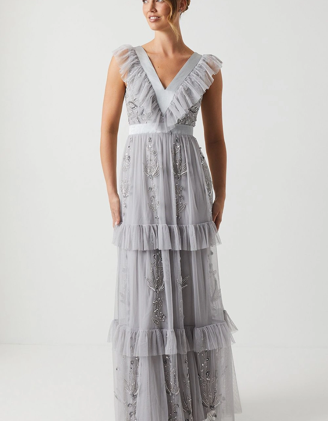 Tiered Mesh Bridesmaid Dress With Embellishment, 2 of 1