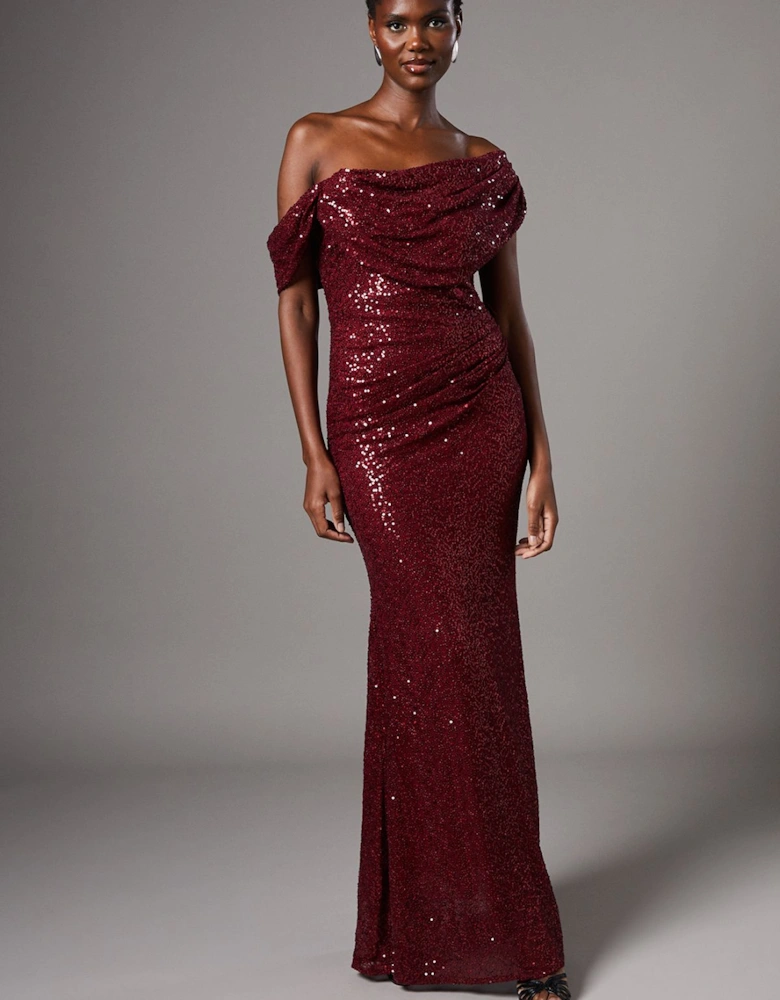 Sequin Cowl Neck Maxi Dress