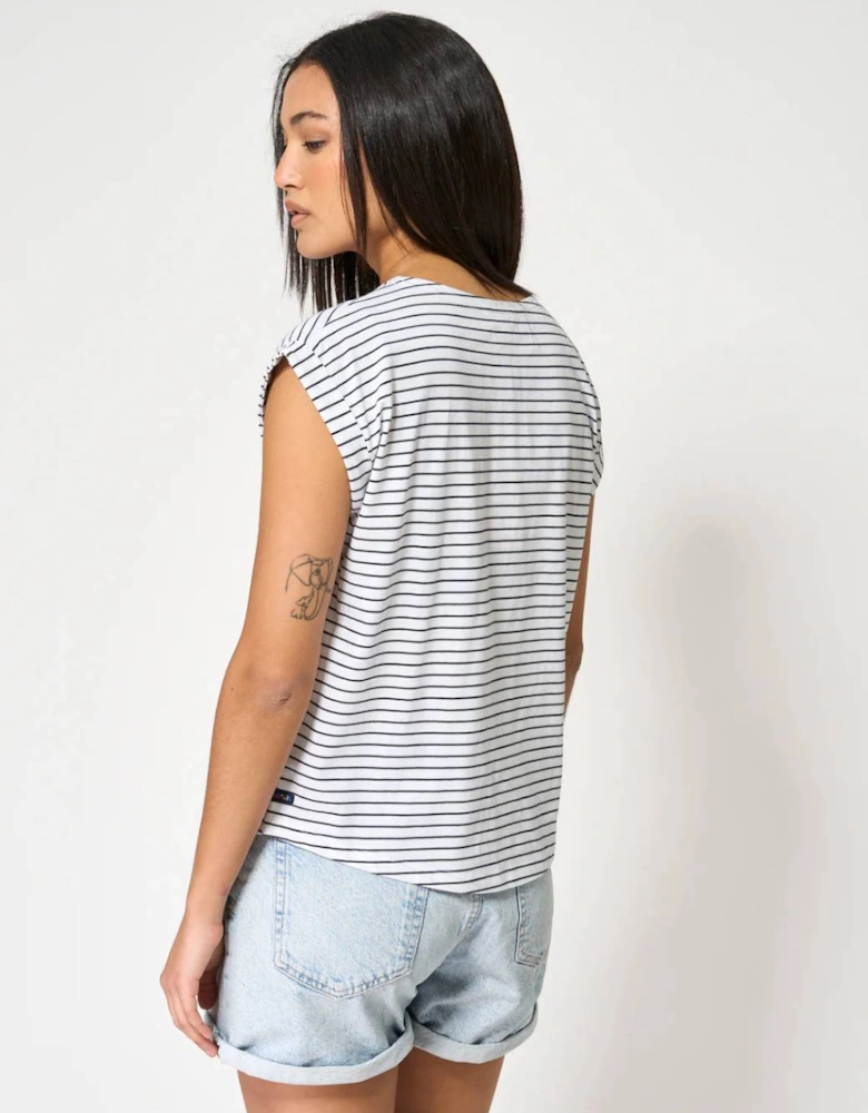 Women's Fine Striped Drop Sleeve T-Shirt White/Navy