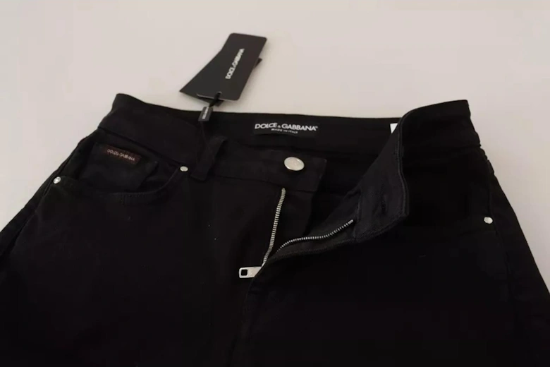 White Low Waist Skinny Jeans with Logo Details Women - Black Jeans