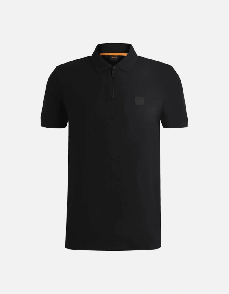 Passerzip Slim Fit Zip Up Black Polo Shirt