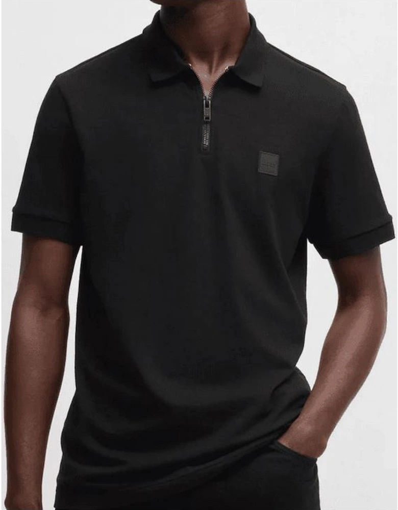 Passerzip Slim Fit Zip Up Black Polo Shirt