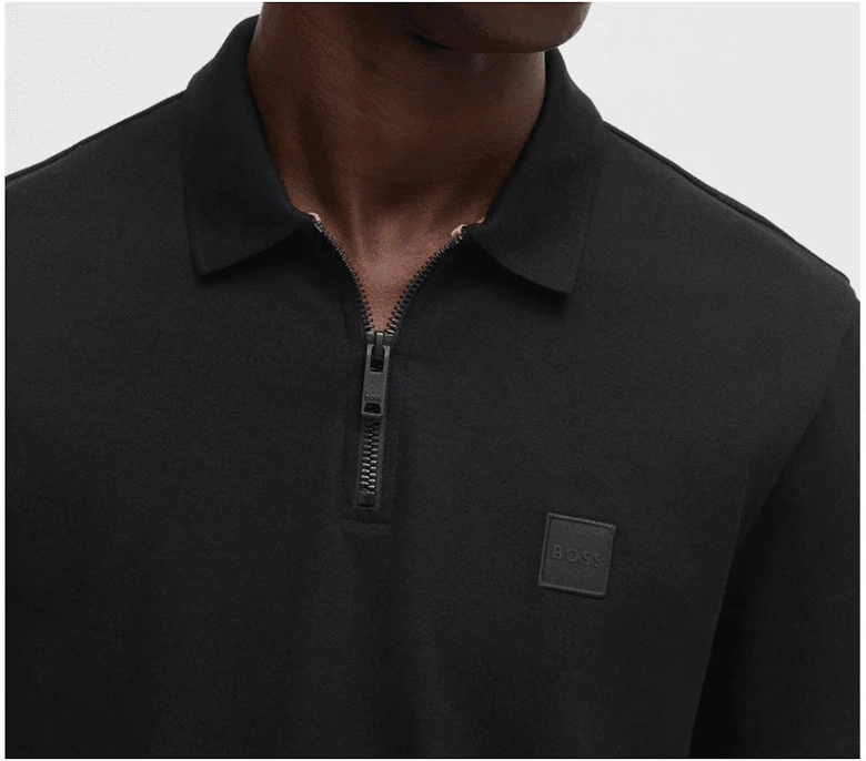 Passerzip Slim Fit Zip Up Black Polo Shirt