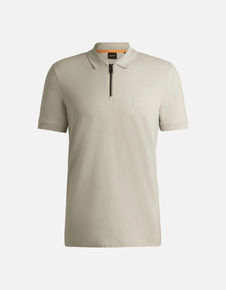 Passerzip Slim Fit Zip Up Beige Polo Shirt