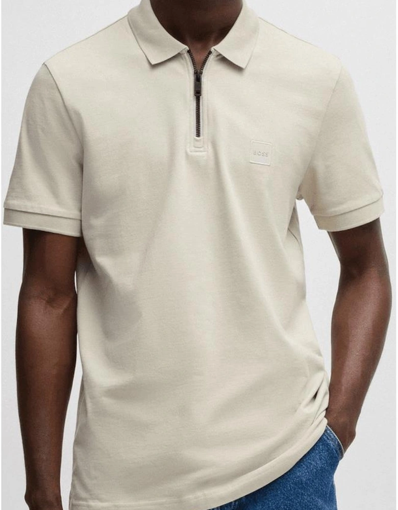 Passerzip Slim Fit Zip Up Beige Polo Shirt