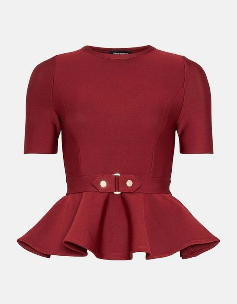 Trimmed Waist Peplum Bandage Knit Detail Top