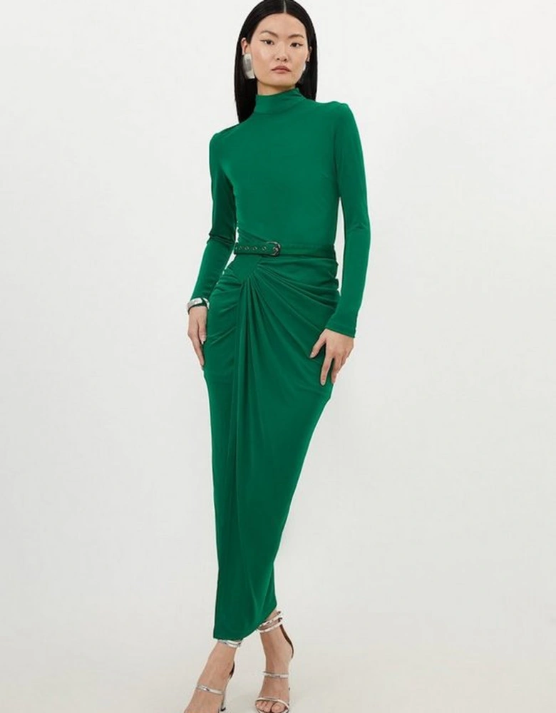 Petite Premium Viscose Jersey Ruched Maxi Dress
