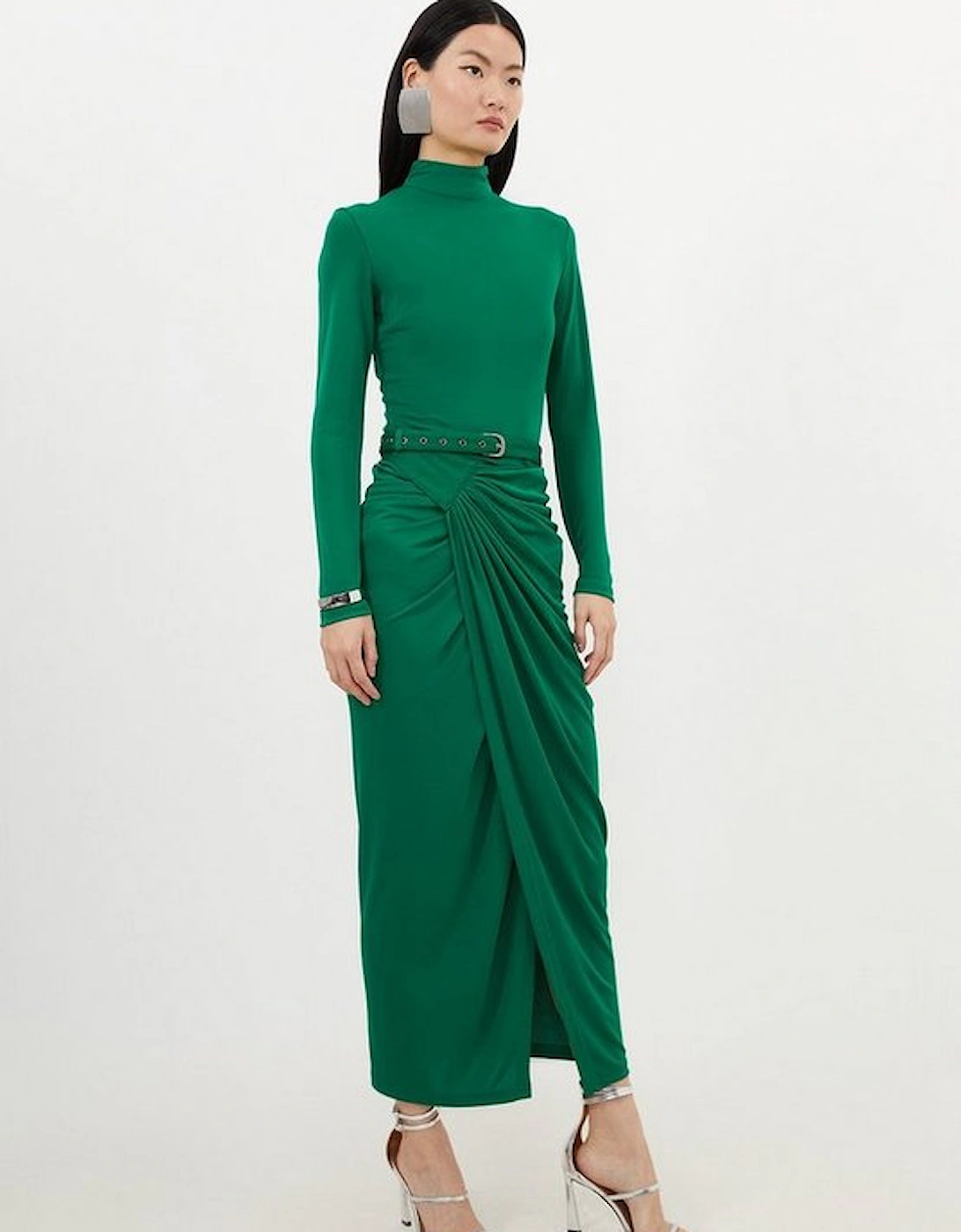 Petite Premium Viscose Jersey Ruched Maxi Dress