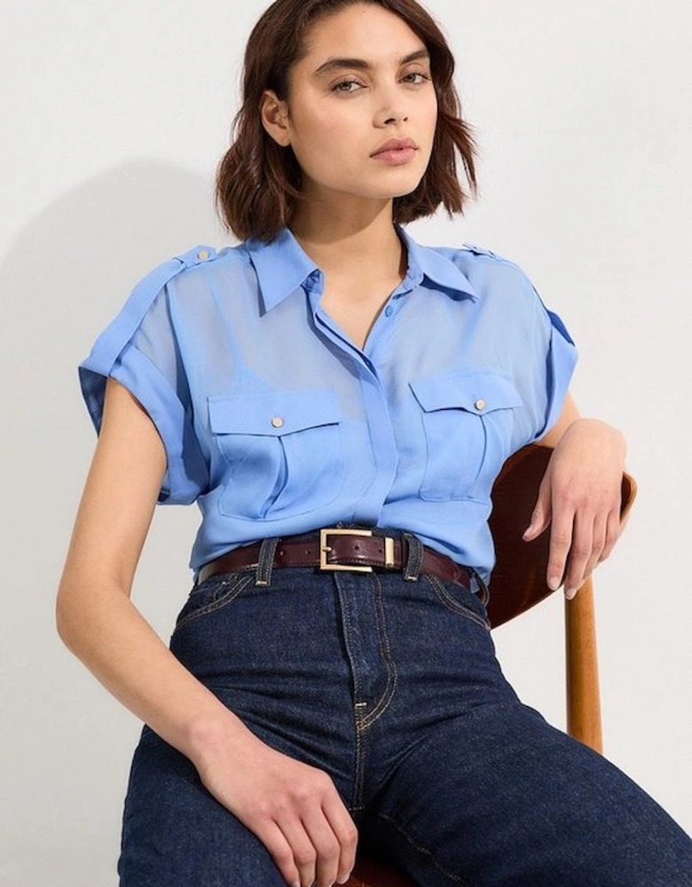 Sheer Viscose Georgette Woven Utility Blouse