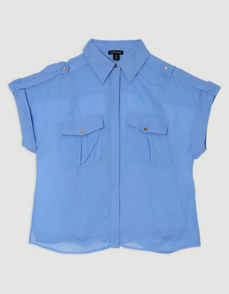 Sheer Viscose Georgette Woven Utility Blouse