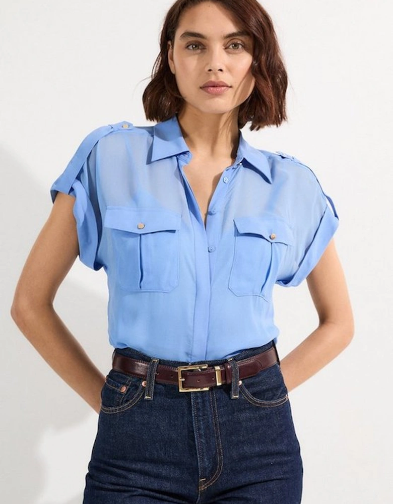 Sheer Viscose Georgette Woven Utility Blouse