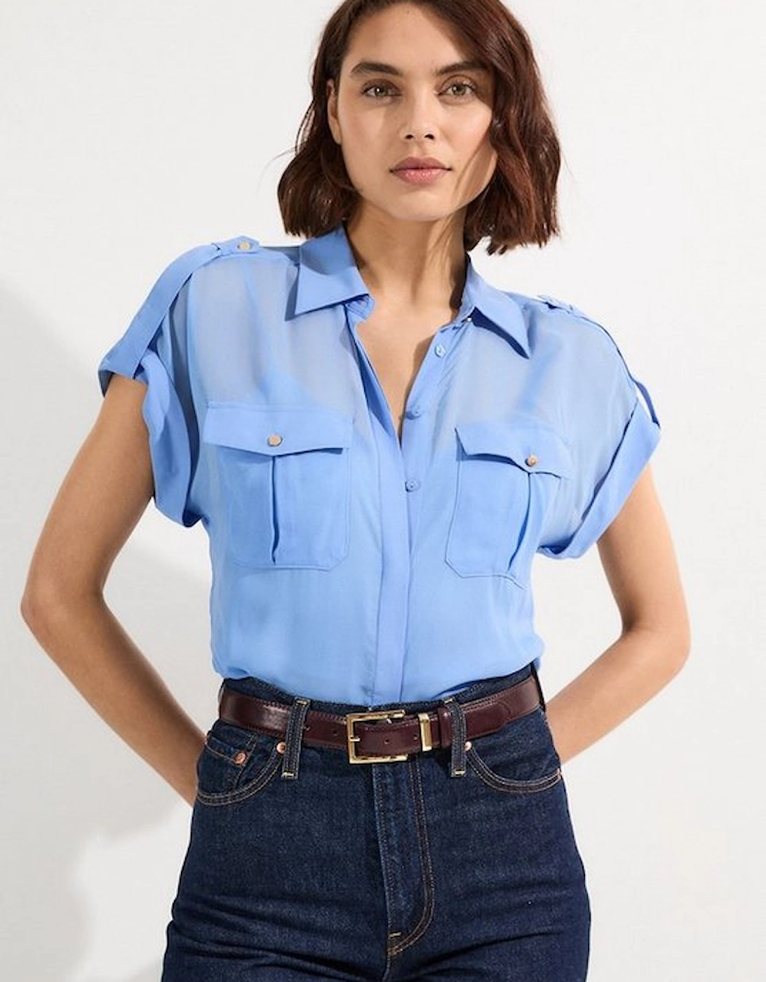Sheer Viscose Georgette Woven Utility Blouse