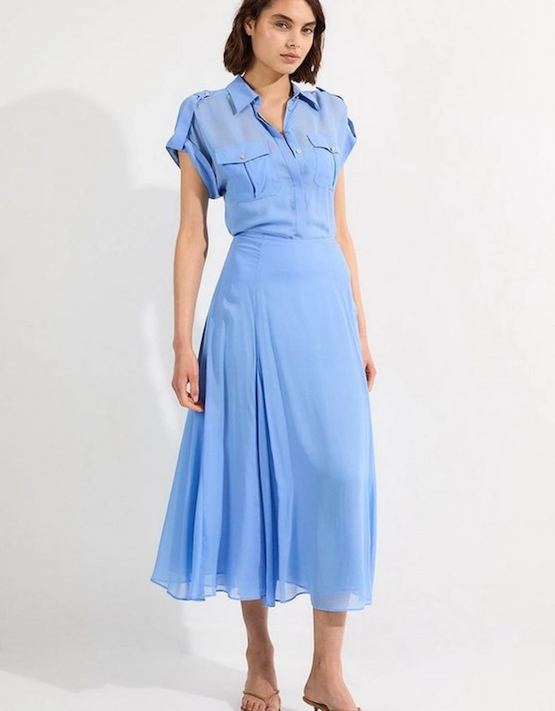 Sheer Viscose Georgette Woven Utility Blouse
