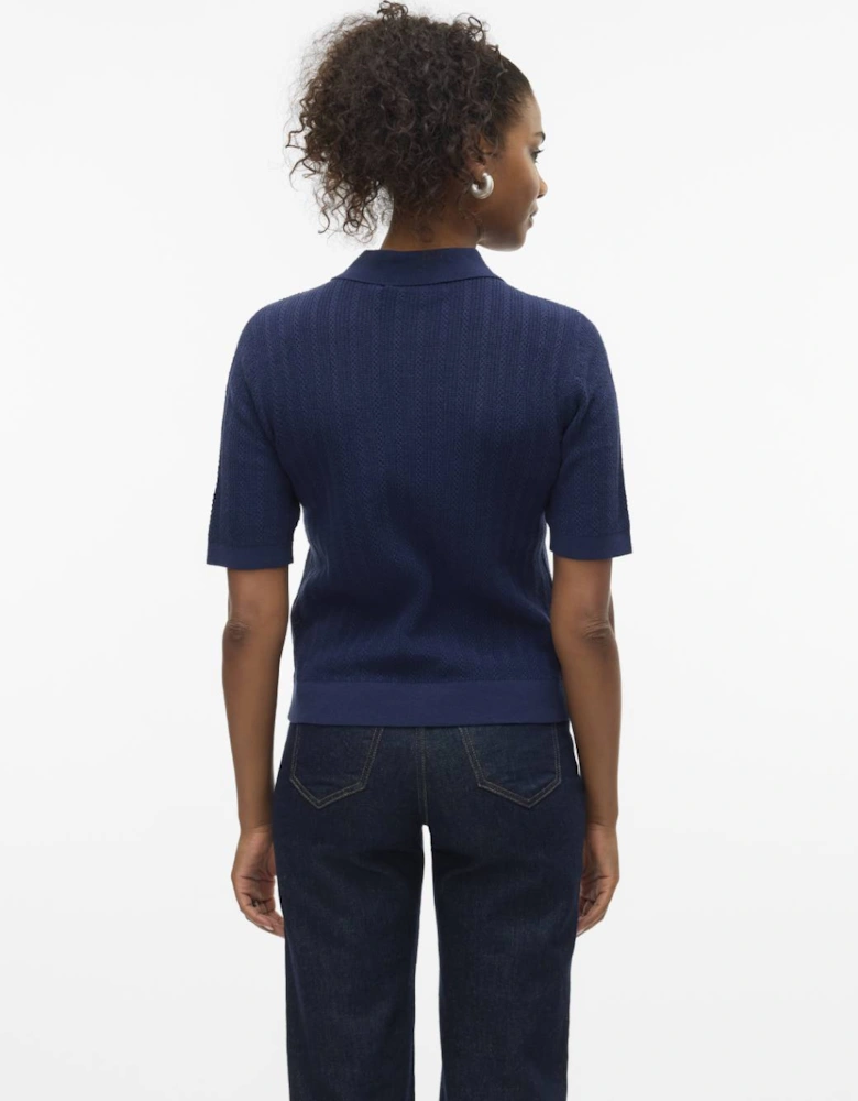 Luxlight Pointelle 2/4 Polo Neck Pullover Navy Blazer