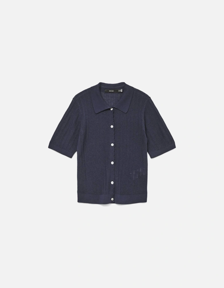 Luxlight Pointelle 2/4 Polo Neck Pullover Navy Blazer