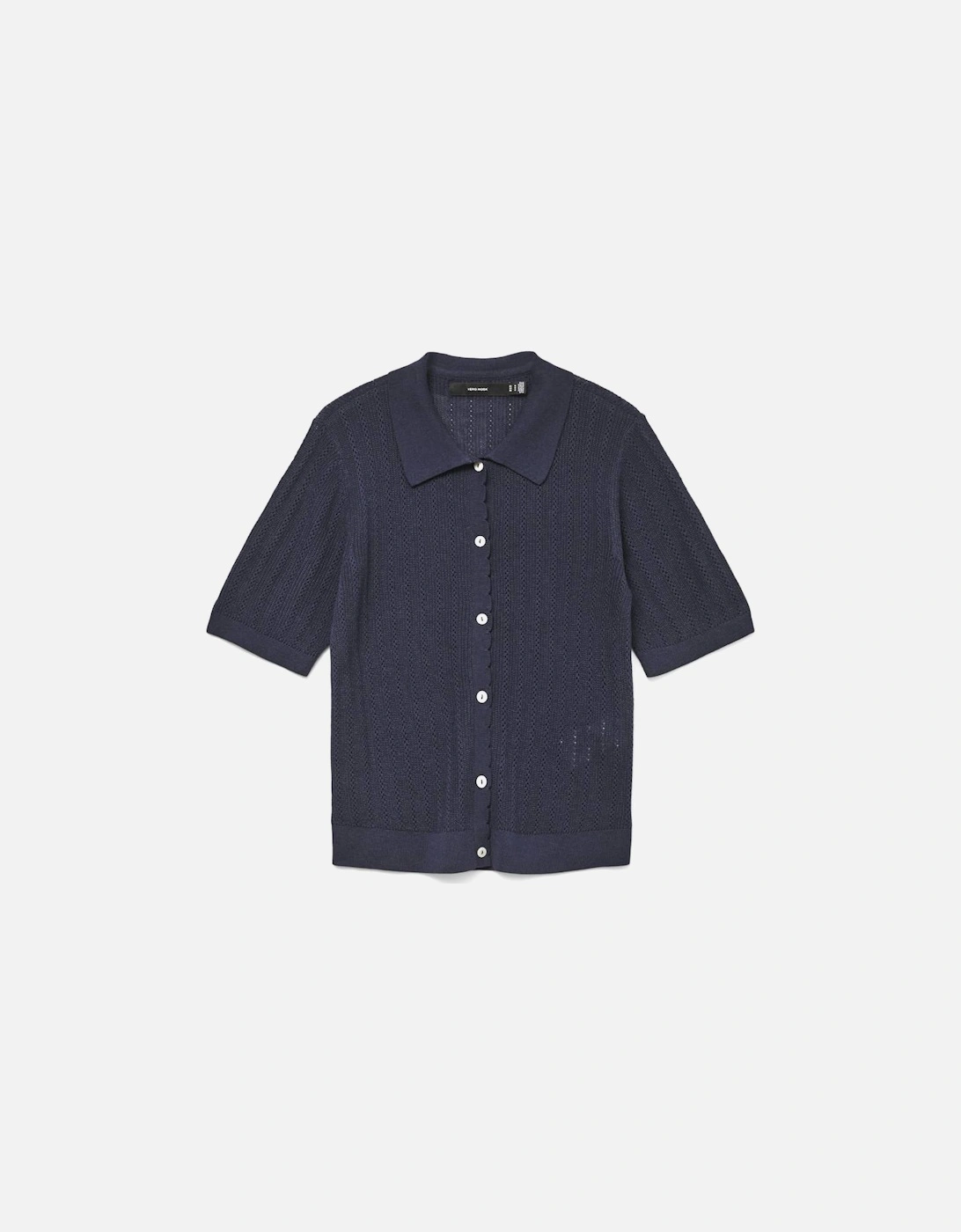 Luxlight Pointelle 2/4 Polo Neck Pullover Navy Blazer