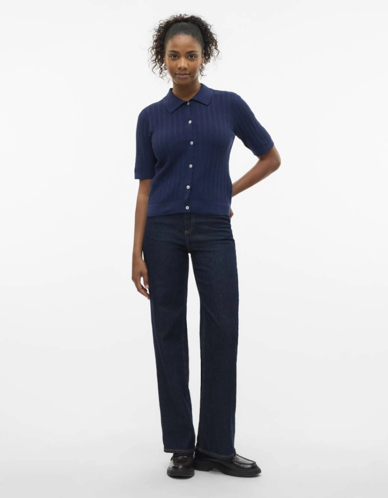 Luxlight Pointelle 2/4 Polo Neck Pullover Navy Blazer