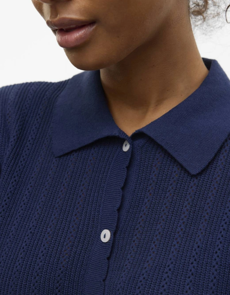 Luxlight Pointelle 2/4 Polo Neck Pullover Navy Blazer