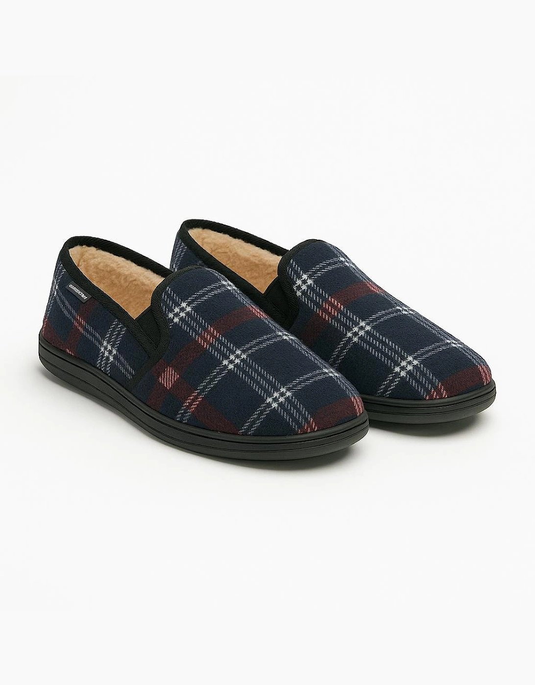 MARTYN Mens Lined Textile Full Slippers Navy Check