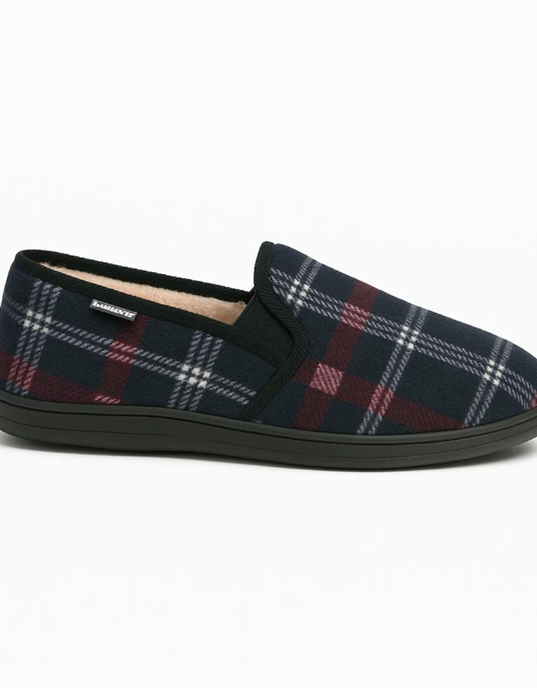 MARTYN Mens Lined Textile Full Slippers Navy Check
