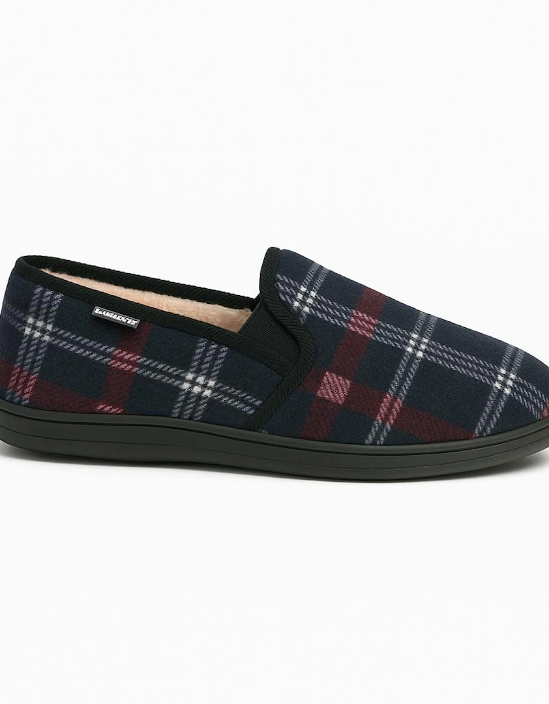 MARTYN Mens Lined Textile Full Slippers Navy Check