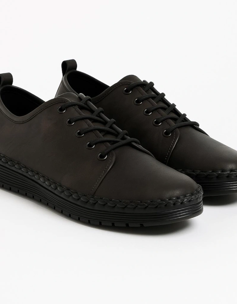 L988A Womens Soft Leather Lace-Up Shoes Black