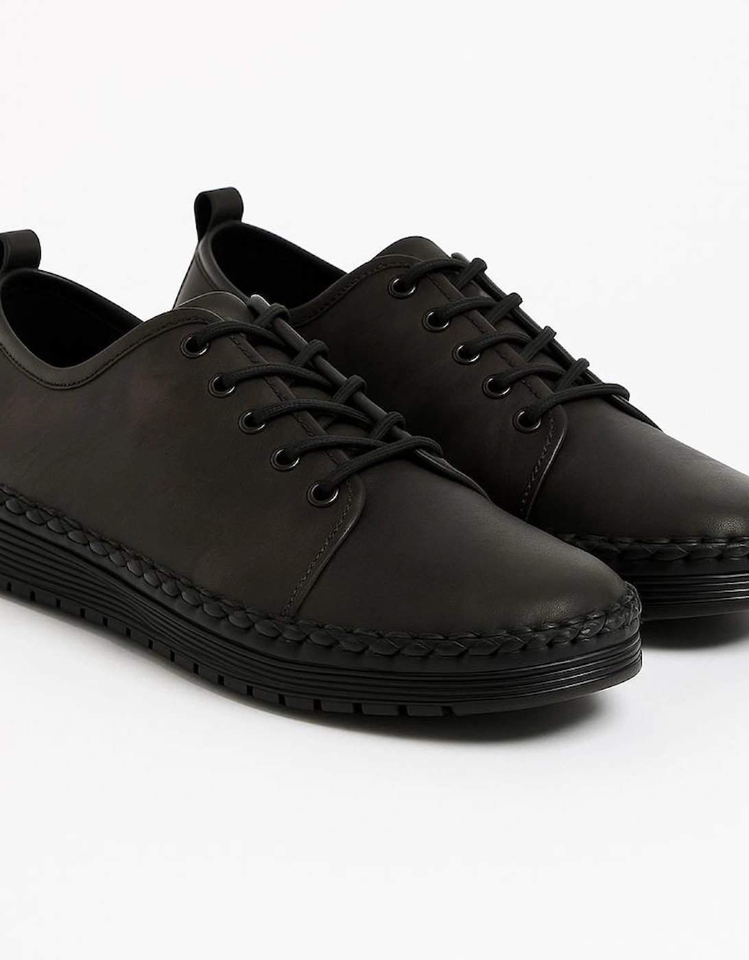 L988A Womens Soft Leather Lace-Up Shoes Black