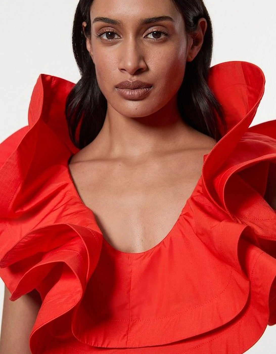 Ruffle Ponte And Cotton Mix Jersey Side Split Midi Dress