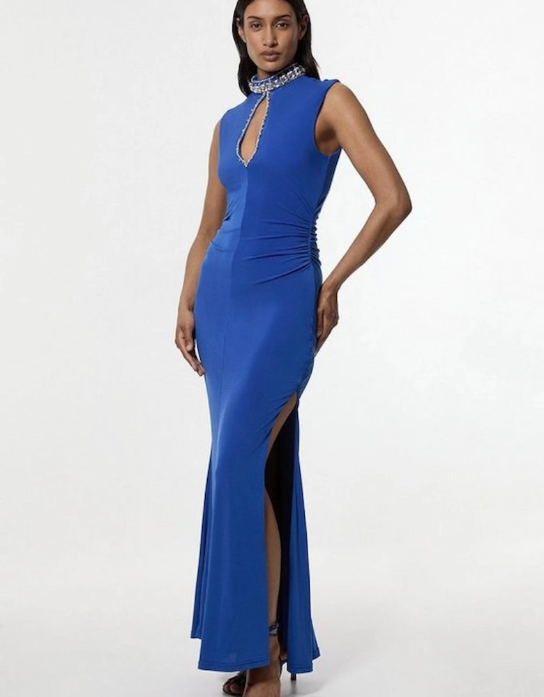 Embellished Jersey Crepe Maxi Dress