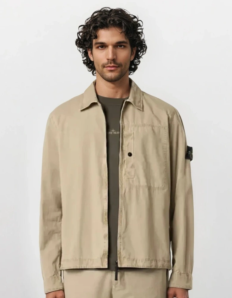 Brushed Organic Cotton Canvas Overshirt in Desert