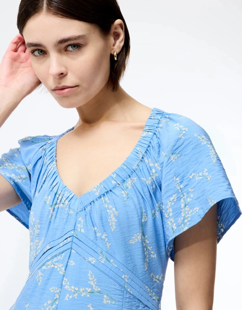 Daniella Faron Drape V-neck Midi Dress Cornflower Multi