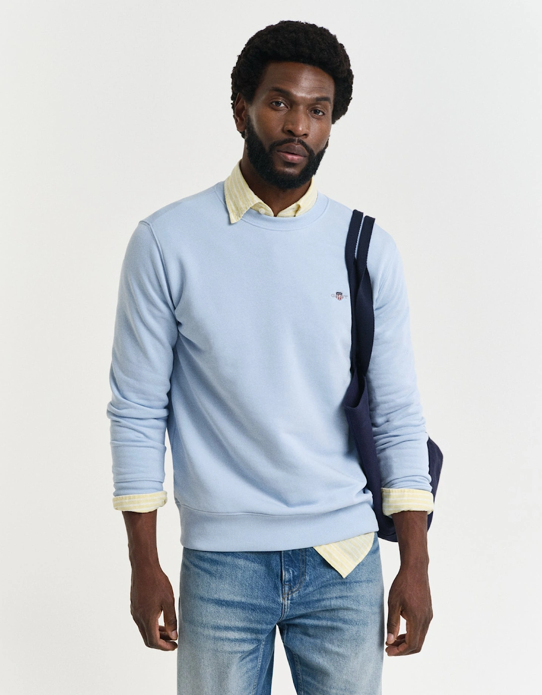 Gant Men's Blue Regular Fit Shield Logo Crew Neck Sweatshirt - : L
