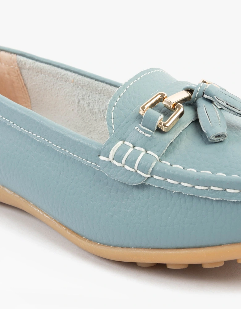 CAMILLA Womens Leather Tassle Loafers Baby Blue