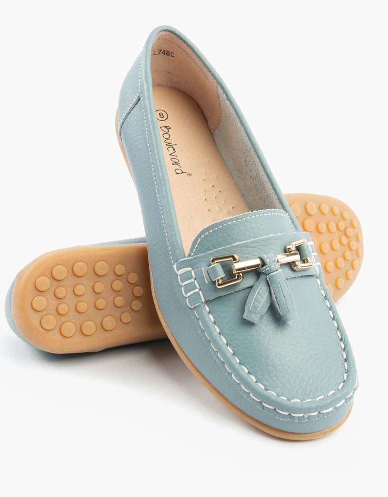 CAMILLA Womens Leather Tassle Loafers Baby Blue